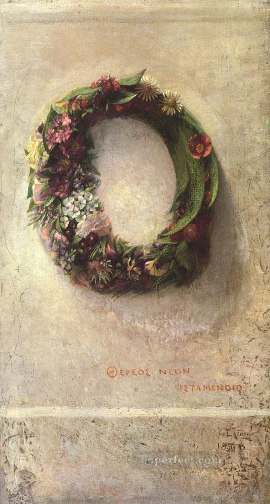 花の花輪の画家 ジョン・ラファージ油絵